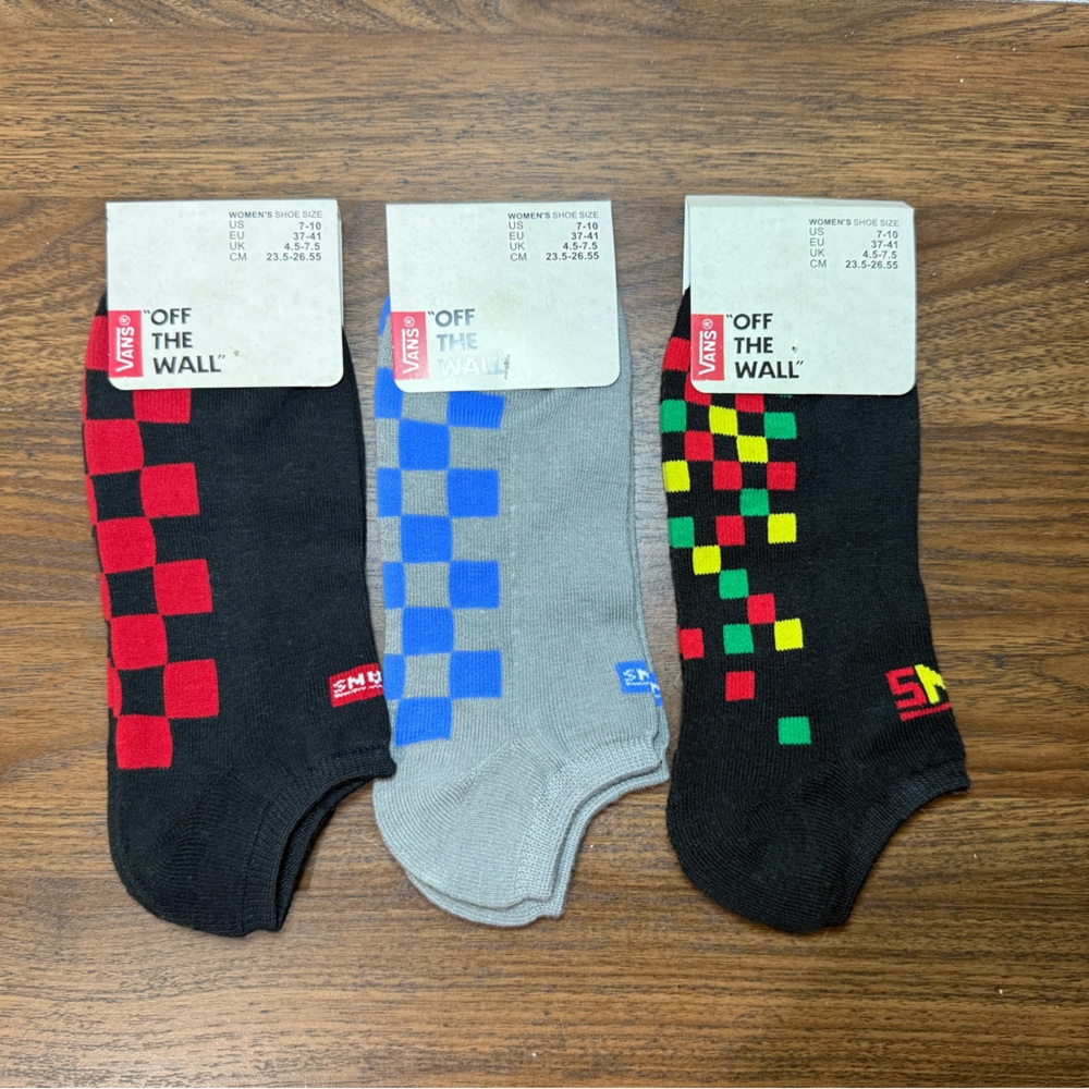 Vans Checker Men’s Ankle Socks 3 Pack Wholesale Misprint Size 6.5-9